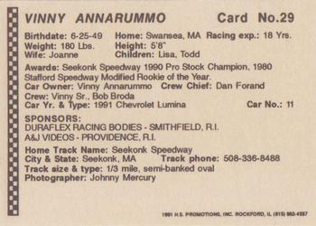 1991 Langenberg Hot Stuff Stock Car Champions #29 Vinny Annarummo Back