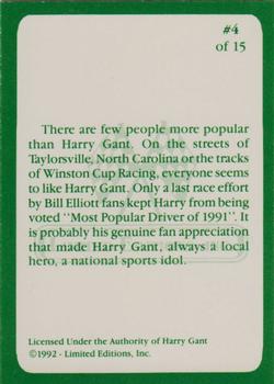 1992 Limited Editions Harry Gant #4 Harry Gant Back