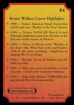 1992 Limited Editions Kenny Wallace #4 Kenny Wallace Back