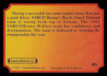 1992 Limited Editions Kenny Wallace #6 Kenny Wallace in Pits Back