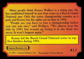 1992 Limited Editions Kenny Wallace #13 Kenny Wallace's Car Back