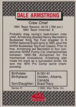 1992 MAC Tools Winner's Cup #NNO Dale Armstrong Back