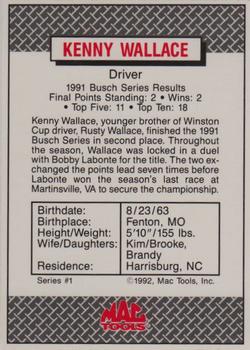 1992 MAC Tools Winner's Cup #NNO Kenny Wallace Back