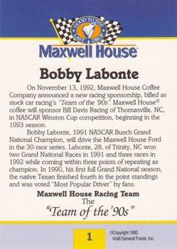1993 Maxwell House #1 Bobby Labonte Back