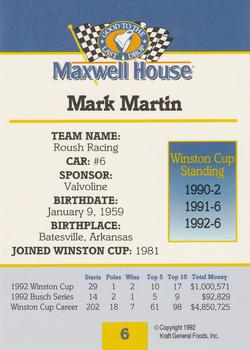 1993 Maxwell House #6 Mark Martin Back