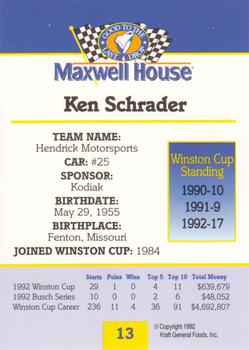 1993 Maxwell House #13 Ken Schrader Back