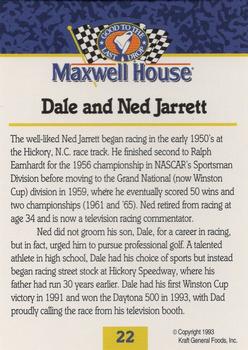 1993 Maxwell House #22 Dale Jarrett / Ned Jarrett Back