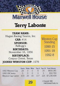 1993 Maxwell House #29 Terry Labonte Back