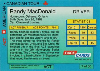 1992 Pace American-Canadian Tour #7 Randy MacDonald Back