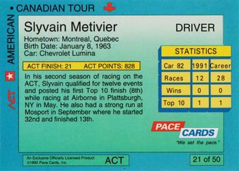 1992 Pace American-Canadian Tour #21 Sylvain Metivier Back