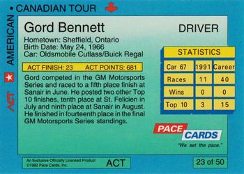 1992 Pace American-Canadian Tour #23 Gord Bennett Back