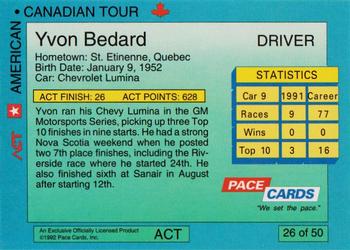 1992 Pace American-Canadian Tour #26 Yvon Bedard Back