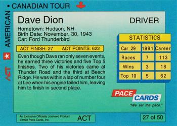 1992 Pace American-Canadian Tour #27 Dave Dion Back