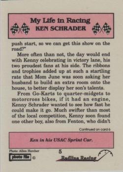 1992 Redline Racing My Life in Racing Ken Schrader #5 Ken Schrader's Car Back