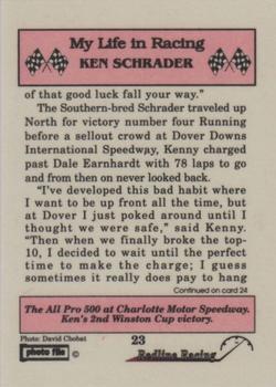 1992 Redline Racing My Life in Racing Ken Schrader #23 Ken Schrader Back