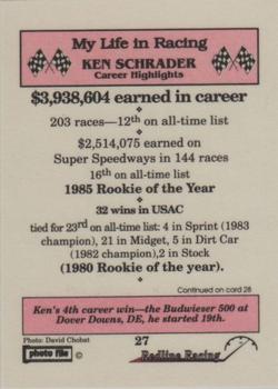 1992 Redline Racing My Life in Racing Ken Schrader #27 Ken Schrader Back
