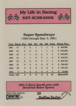 1992 Redline Racing My Life in Racing Ken Schrader #29 Ken Schrader' Car Back