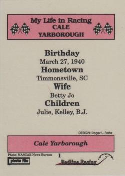 1992 Redline Racing My Life in Racing Cale Yarborough #1 Cale Yarborough Back