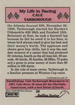 1992 Redline Racing My Life in Racing Cale Yarborough #26 1987 Cale Yarborough Back