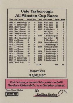 1992 Redline Racing My Life in Racing Cale Yarborough #30 1991 Cale's Birthday Present Back