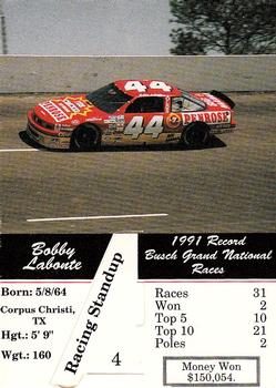 1992 Redline Racing Standups #4 Bobby Labonte Back