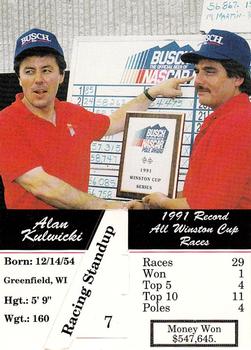 1992 Redline Racing Standups #7 Alan Kulwicki Back