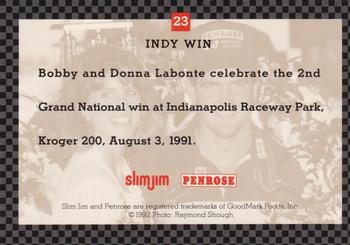 1992 Slim Jim Bobby Labonte #23 Bobby Labonte / Donna Labonte Back