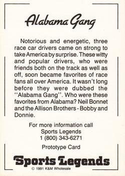 1991 K & M Sports Legends Bobby Allison #NNO Alabama Gang Back