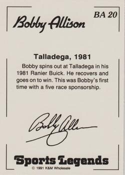 1991 K & M Sports Legends Bobby Allison #BA20 Bobby Allison Back