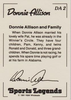 1991 K & M Sports Legends Donnie Allison #DA2 Donnie Allison with Family Back