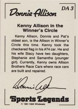 1991 K & M Sports Legends Donnie Allison #DA3 Kenny Allison Back
