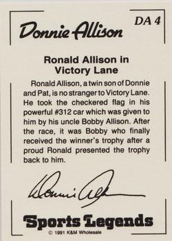 1991 K & M Sports Legends Donnie Allison #DA4 Ronald Allison Back