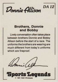 1991 K & M Sports Legends Donnie Allison #DA12 Donnie Allison / Bobby Allison Back