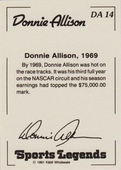 1991 K & M Sports Legends Donnie Allison #DA14 Donnie Allison Back