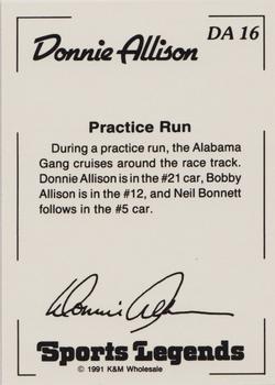 1991 K & M Sports Legends Donnie Allison #DA16 Donnie Allison / Bobby Allison / Neil Bonnett Back