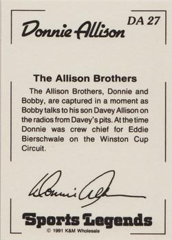 1991 K & M Sports Legends Donnie Allison #DA27 The Allison Brothers Back