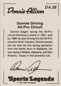 1991 K & M Sports Legends Donnie Allison #DA28 Donnie Allison Back