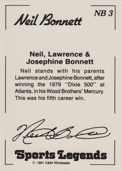 1991 K & M Sports Legends Neil Bonnett #NB3 Neil Bonnett Back