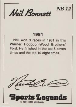 1991 K & M Sports Legends Neil Bonnett #NB12 Neil Bonnett Back