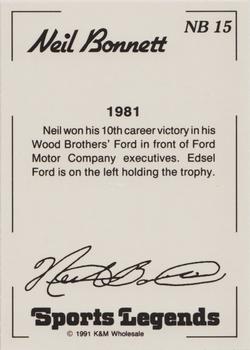 1991 K & M Sports Legends Neil Bonnett #NB15 Neil Bonnett Back