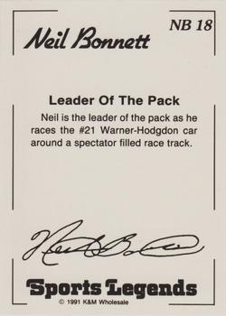 1991 K & M Sports Legends Neil Bonnett #NB18 Neil Bonnett Back