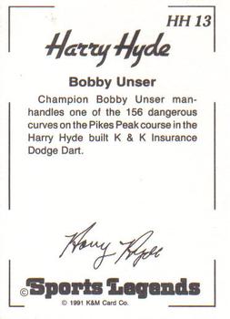 1991 K & M Sports Legends Harry Hyde #HH13 Bobby Unser Back