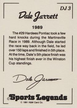 1991 K & M Sports Legends Dale Jarrett #DJ3 Dale Jarrett's car Back