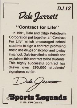 1991 K & M Sports Legends Dale Jarrett #DJ12 Dale Jarrett Back