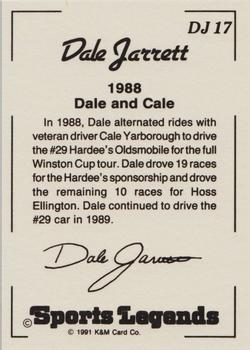 1991 K & M Sports Legends Dale Jarrett #DJ17 Dale Jarrett / Cale Yarborough Back