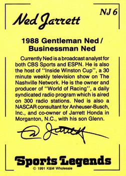 1991 K & M Sports Legends Ned Jarrett #NJ6 Ned Jarrett Back