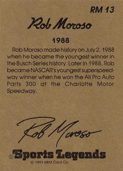 1991 K & M Sports Legends Rob Moroso #RM13 Rob Moroso Back
