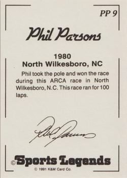 1991 K & M Sports Legends Phil Parsons #PP9 Phil Parsons' car Back