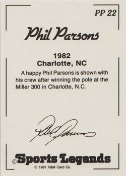 1991 K & M Sports Legends Phil Parsons #PP22 Phil Parsons Back