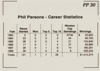 1991 K & M Sports Legends Phil Parsons #PP30 Phil Parsons Back